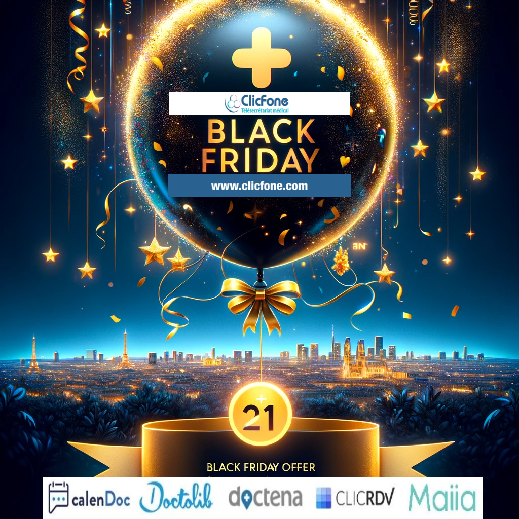 Télésecrétariat médical ClicFone offre spéciale Black Friday valable en France métropolitaine et dans les DOM.