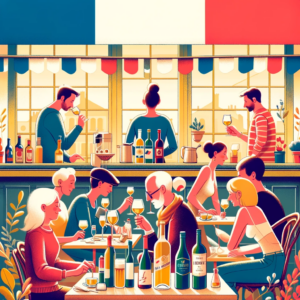 Personnes de divers âges et genres choisissant des boissons non alcoolisées dans un cadre social français pour le Dry January.